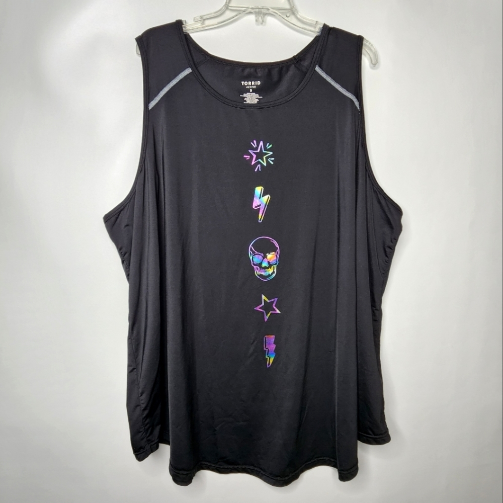 Torrid Activewear Tank Top Black Jersey Tech Skull Lighting Bolt Star Size 5X 28